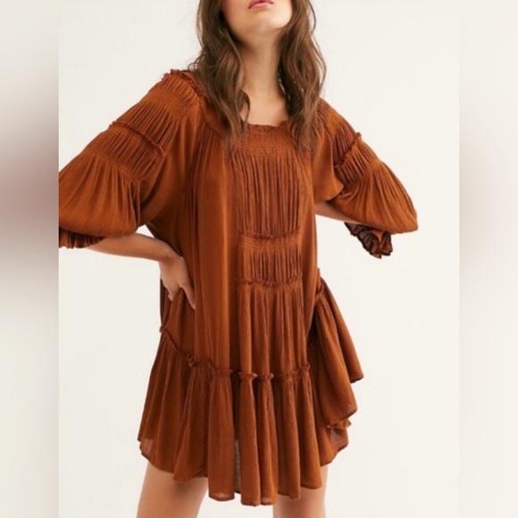 Free People Dresses & Skirts - Free People See Ya There Mini Dress Dark Brown On Off Shoulder Bohemian Small